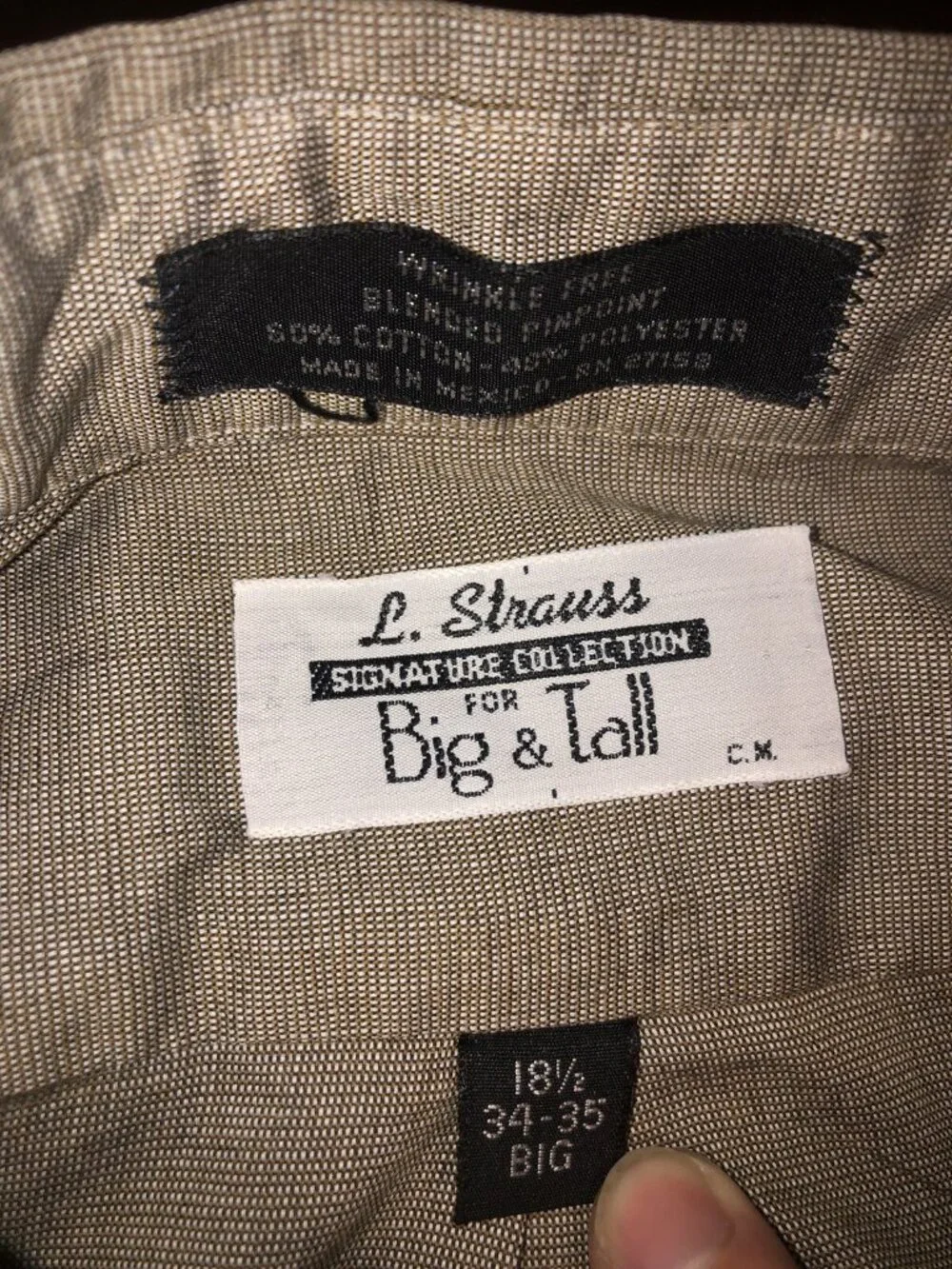 L. Strauss Levi’s Men's 18.5 34/35 BIG Long Sleeve Button Up Shirt Gray Brown